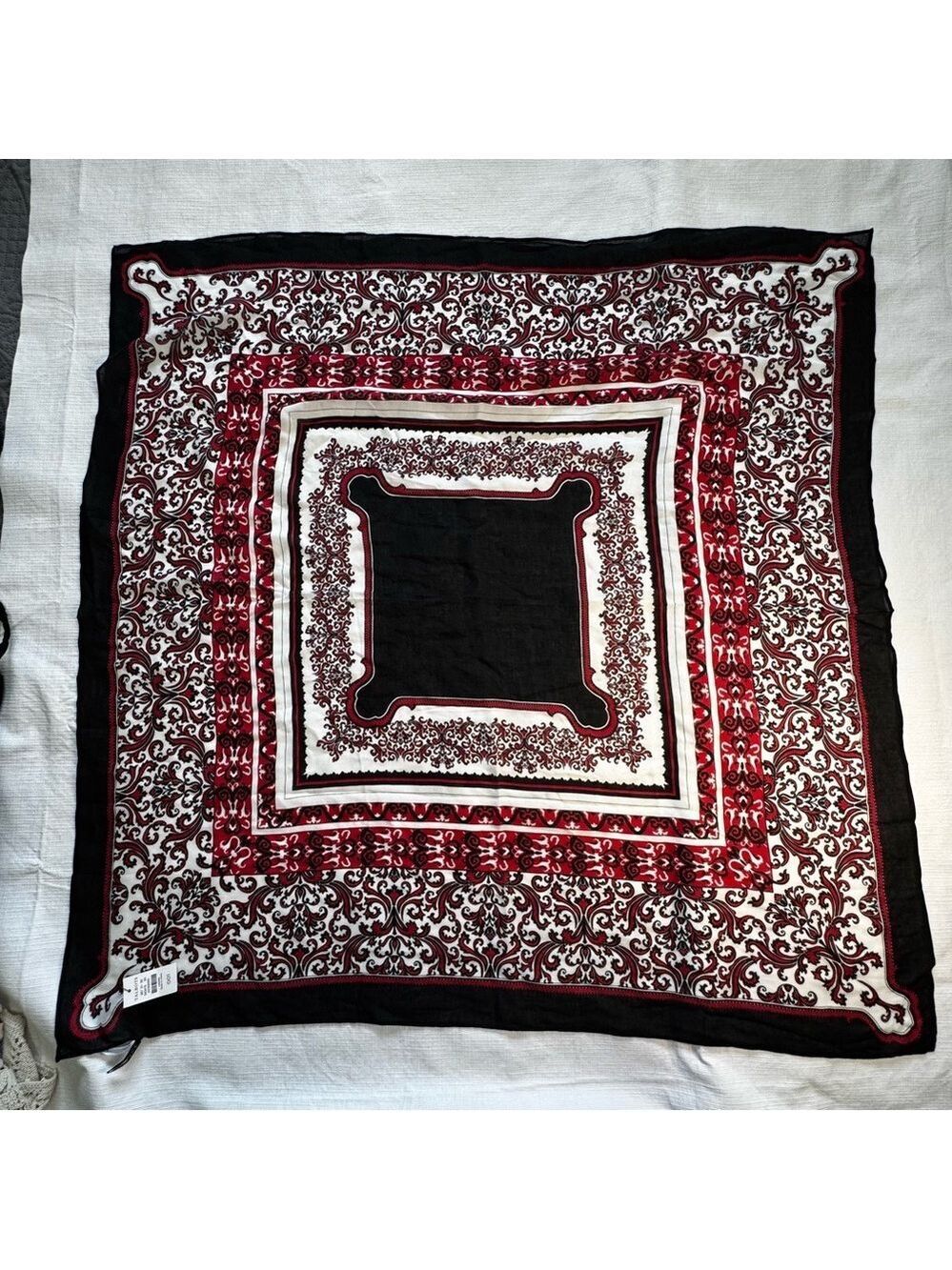 Talbots Black and Red Ornate Scarf with Silk